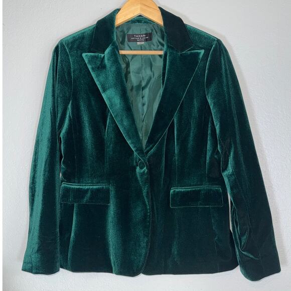 Tahari Emerald Green Velvet Blazer Women 10P Holiday Party Black Tie Suit Jacket - Picture 1 of 7
